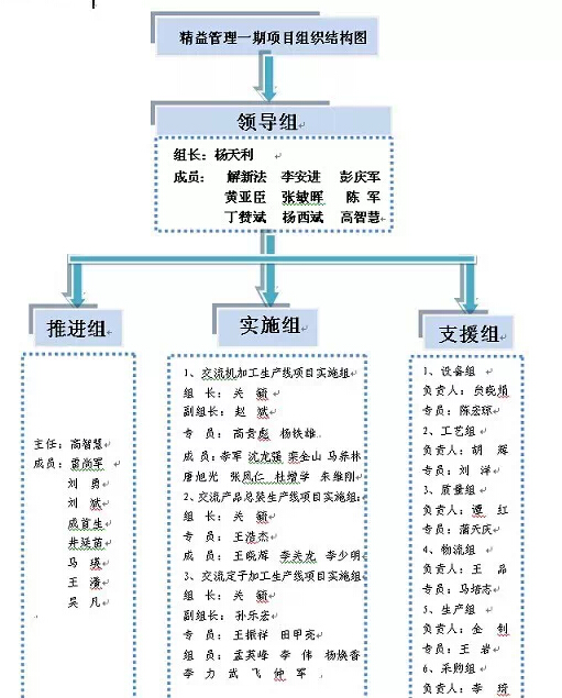 西安西玛电机精益管理项目组织结构图